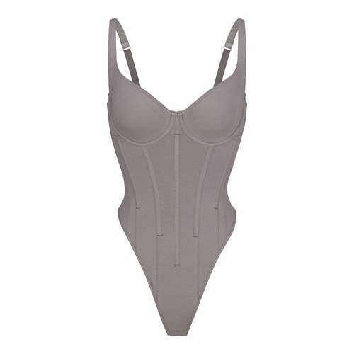 SKIMS Baumwoll Corset Unlined Bodysuit Charcoal | 7025-HYQRI