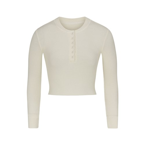 SKIMS Baumwoll Rib Long Sleeve Crop Henley Bone | 8650-TULBG
