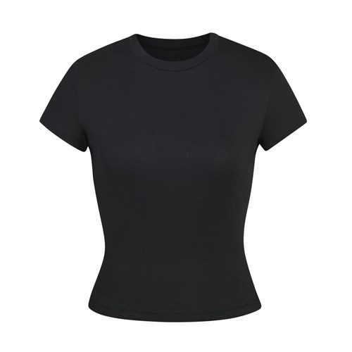 SKIMS Baumwoll Rib T-shirt Soot | 4016-DFVET