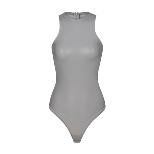 SKIMS Faux Leder High Neck Bodysuit Carbon | 0938-VQOAG