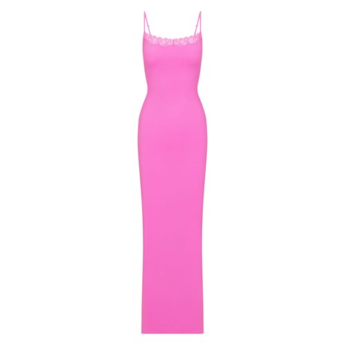 SKIMS Fits Everybody Spitze Long Slip Kleider Neon Orchid | 8160-EZLMT