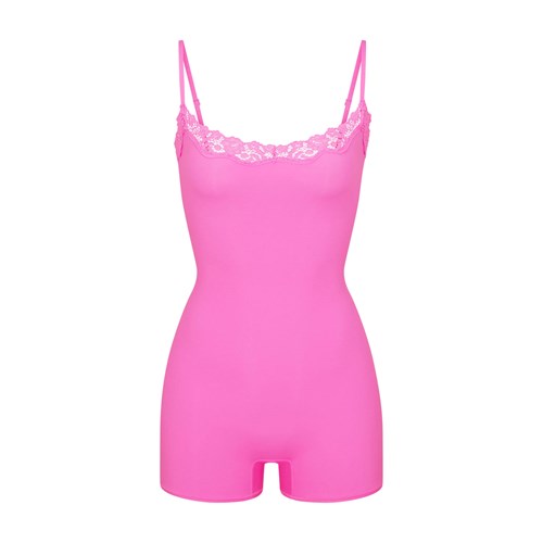 SKIMS Fits Everybody Spitze Onesie Neon Orchid | 3714-DLBXJ