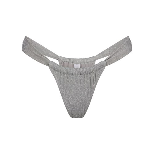 SKIMS Glitter Swim Ruched Bikini Tanga Nickel | 0416-KIRNM