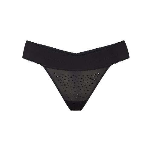 SKIMS Jelly Sheer Rhinestone Tanga Onyx | 2159-LYKFB