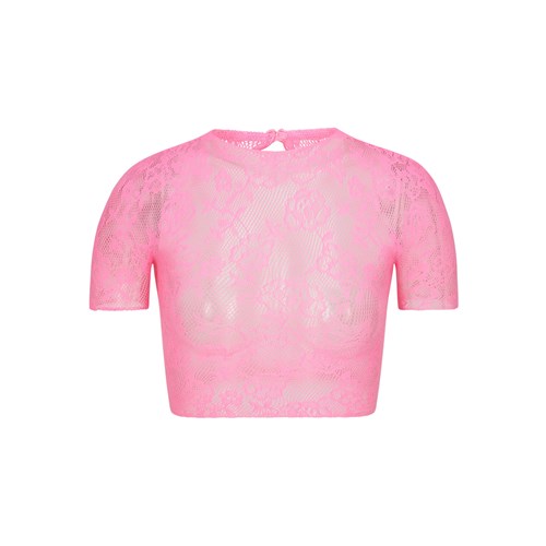 SKIMS Knit Spitze Cropped T-shirt Azalea | 6942-IVFMK