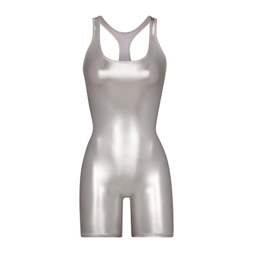 SKIMS Metallic Swim Cycle Suit Nickel | 8053-MOBRL