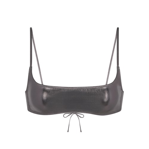 SKIMS Metallic Swim Micro Scoop Bikini Top Carbon | 8165-CJKGX