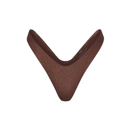 SKIMS Naked Shine Dipped V Tanga Cocoa | 2156-BPVNZ