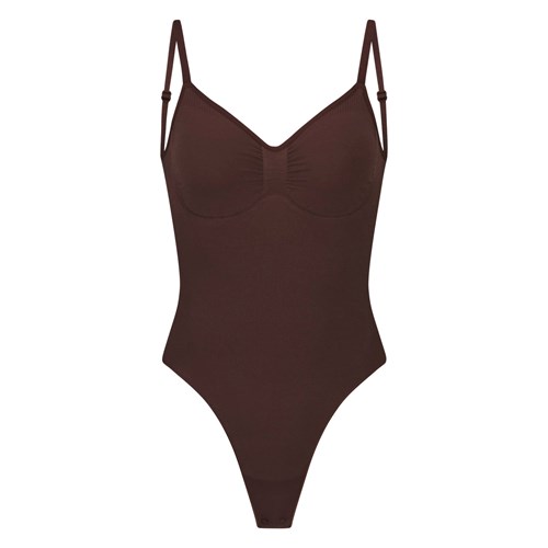 SKIMS Seamless Sculpt Low Back Tanga Bodysuit Cocoa | 0865-OKQMZ