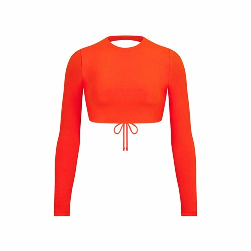 SKIMS Soft Lounge Open Back Super Crop Top Fire | 4653-WJILY